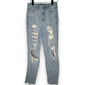 HOLLISTER Destroyed 26x27 Ultra High Rise Mom Jeans Vintage‎ Stretch Blue 3R